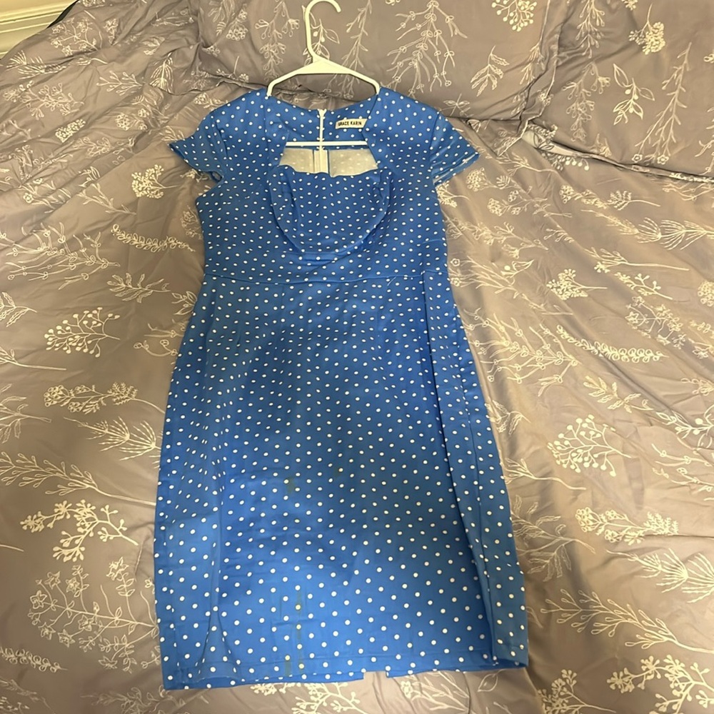 Blue polka dotted dress